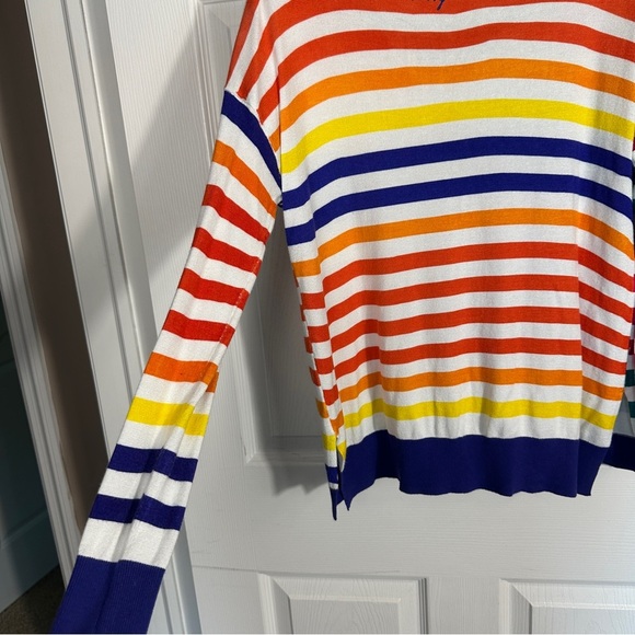 Desigual "Beatriz" sweater, Lg, white with multi stripes/florals, open front - Picture 10 of 12